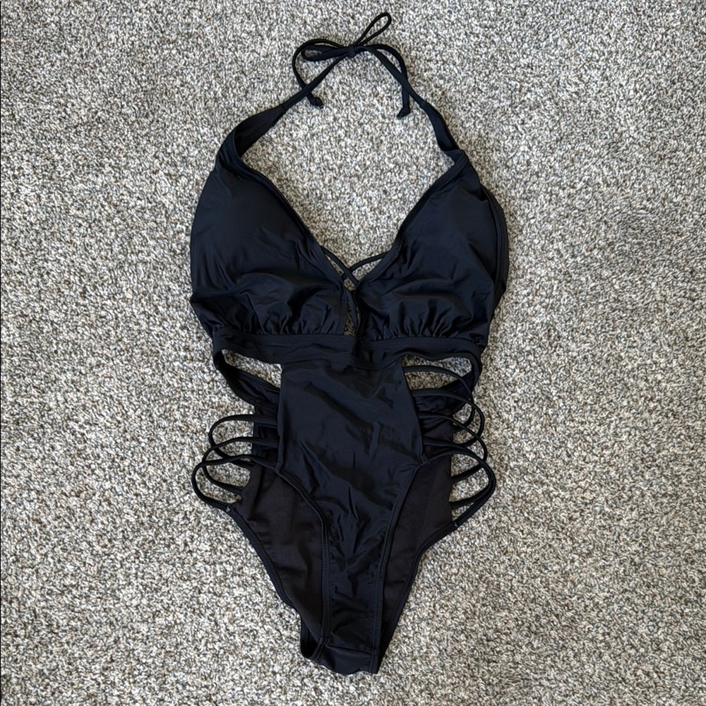 Stylish Black One Piece Swimsuit Size S